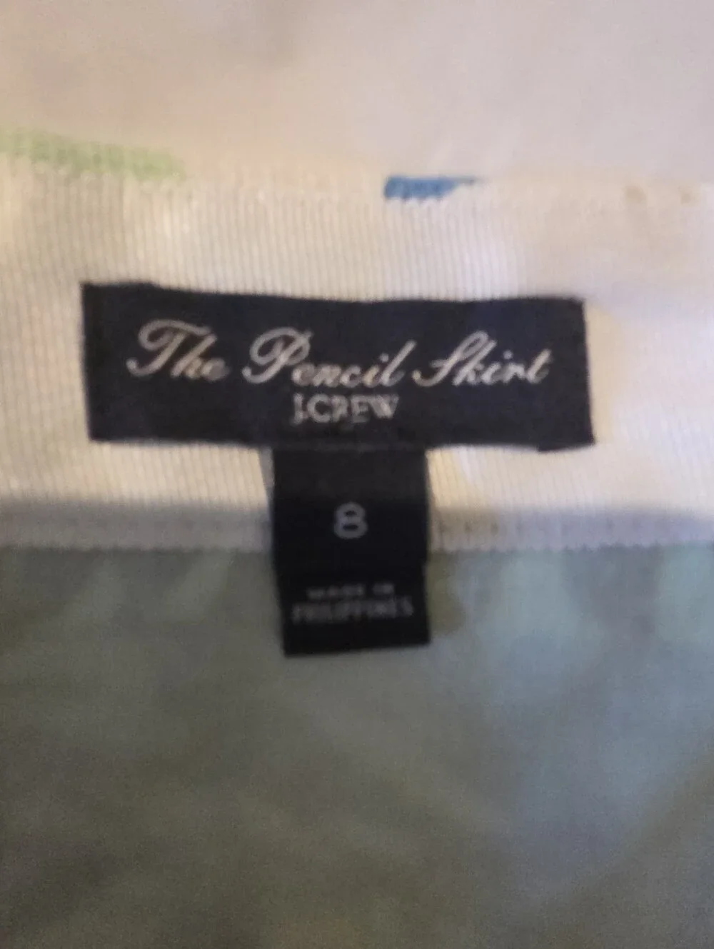 J.Crew Pencil Skirt Floral Cotton Green Blue Preppy Coastal Resort Size 8 FLAW
